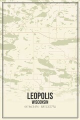 Retro US city map of Leopolis, Wisconsin. Vintage street map.