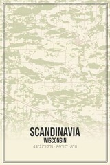 Retro US city map of Scandinavia, Wisconsin. Vintage street map.