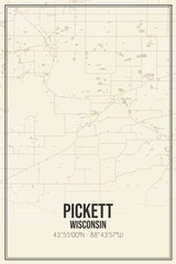 Retro US city map of Pickett, Wisconsin. Vintage street map.