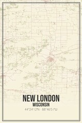 Retro US city map of New London, Wisconsin. Vintage street map.