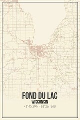 Retro US city map of Fond Du Lac, Wisconsin. Vintage street map.