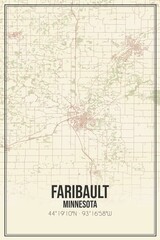 Retro US city map of Faribault, Minnesota. Vintage street map.