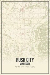 Retro US city map of Rush City, Minnesota. Vintage street map.
