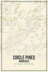 Retro US city map of Circle Pines, Minnesota. Vintage street map.