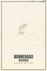 Retro US city map of Winnebago, Wisconsin. Vintage street map.