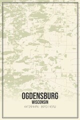 Retro US city map of Ogdensburg, Wisconsin. Vintage street map.