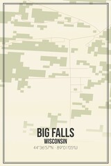 Retro US city map of Big Falls, Wisconsin. Vintage street map.