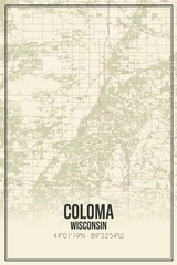 Retro US city map of Coloma, Wisconsin. Vintage street map.