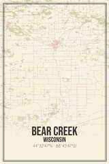 Retro US city map of Bear Creek, Wisconsin. Vintage street map.