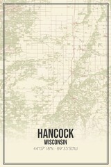 Retro US city map of Hancock, Wisconsin. Vintage street map.