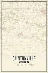 Obraz premium Retro US city map of Clintonville, Wisconsin. Vintage street map.