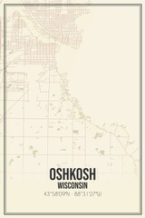 Retro US city map of Oshkosh, Wisconsin. Vintage street map.