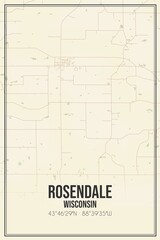 Retro US city map of Rosendale, Wisconsin. Vintage street map.
