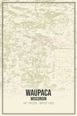 Obraz premium Retro US city map of Waupaca, Wisconsin. Vintage street map.