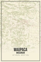 Retro US city map of Waupaca, Wisconsin. Vintage street map.