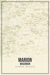 Retro US city map of Marion, Wisconsin. Vintage street map.