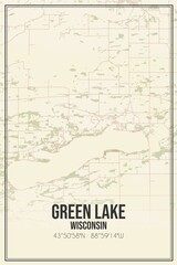Retro US city map of Green Lake, Wisconsin. Vintage street map.