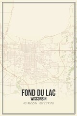 Retro US city map of Fond Du Lac, Wisconsin. Vintage street map.