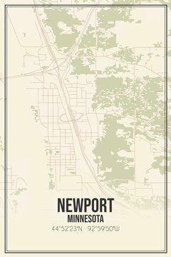 Retro US city map of Newport, Minnesota. Vintage street map.