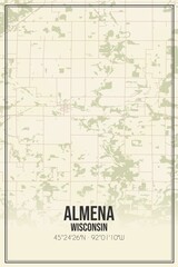 Retro US city map of Almena, Wisconsin. Vintage street map.