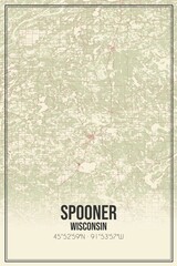 Retro US city map of Spooner, Wisconsin. Vintage street map.