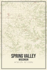 Retro US city map of Spring Valley, Wisconsin. Vintage street map.