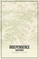 Retro US city map of Independence, Wisconsin. Vintage street map.