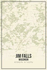 Retro US city map of Jim Falls, Wisconsin. Vintage street map.