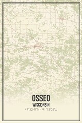 Retro US city map of Osseo, Wisconsin. Vintage street map.