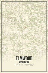 Retro US city map of Elmwood, Wisconsin. Vintage street map.