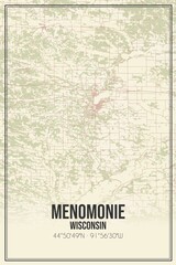 Retro US city map of Menomonie, Wisconsin. Vintage street map.