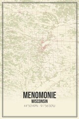 Obraz premium Retro US city map of Menomonie, Wisconsin. Vintage street map.