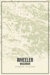 Retro US city map of Wheeler, Wisconsin. Vintage street map.