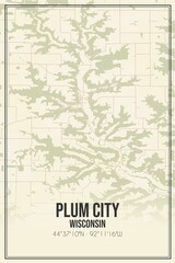 Retro US city map of Plum City, Wisconsin. Vintage street map.