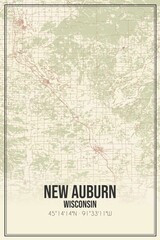 Retro US city map of New Auburn, Wisconsin. Vintage street map.