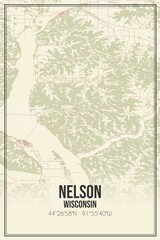 Retro US city map of Nelson, Wisconsin. Vintage street map.