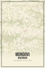 Retro US city map of Mondovi, Wisconsin. Vintage street map.
