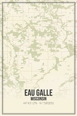 Retro US city map of Eau Galle, Wisconsin. Vintage street map.