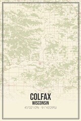 Retro US city map of Colfax, Wisconsin. Vintage street map.