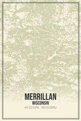 Retro US city map of Merrillan, Wisconsin. Vintage street map.