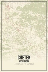 Retro US city map of Chetek, Wisconsin. Vintage street map.