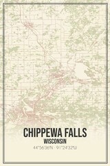 Retro US city map of Chippewa Falls, Wisconsin. Vintage street map.