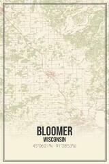 Retro US city map of Bloomer, Wisconsin. Vintage street map.