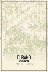 Retro US city map of Durand, Wisconsin. Vintage street map.
