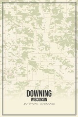 Retro US city map of Downing, Wisconsin. Vintage street map.