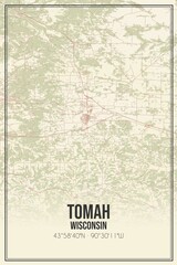 Retro US city map of Tomah, Wisconsin. Vintage street map.