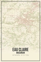 Retro US city map of Eau Claire, Wisconsin. Vintage street map.