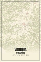 Retro US city map of Viroqua, Wisconsin. Vintage street map.