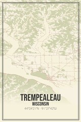 Retro US city map of Trempealeau, Wisconsin. Vintage street map.