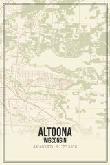 Retro US city map of Altoona, Wisconsin. Vintage street map.